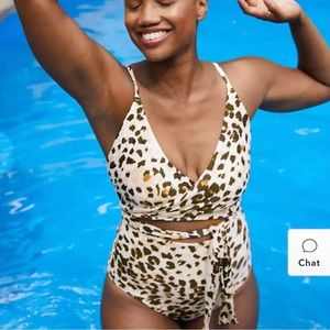 Aerie Leopard Wrap One Piece Swimsuit - cream - medium long